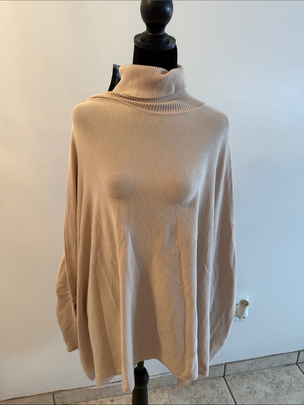 Alfani Beige Turtleneck Poncho Sweater